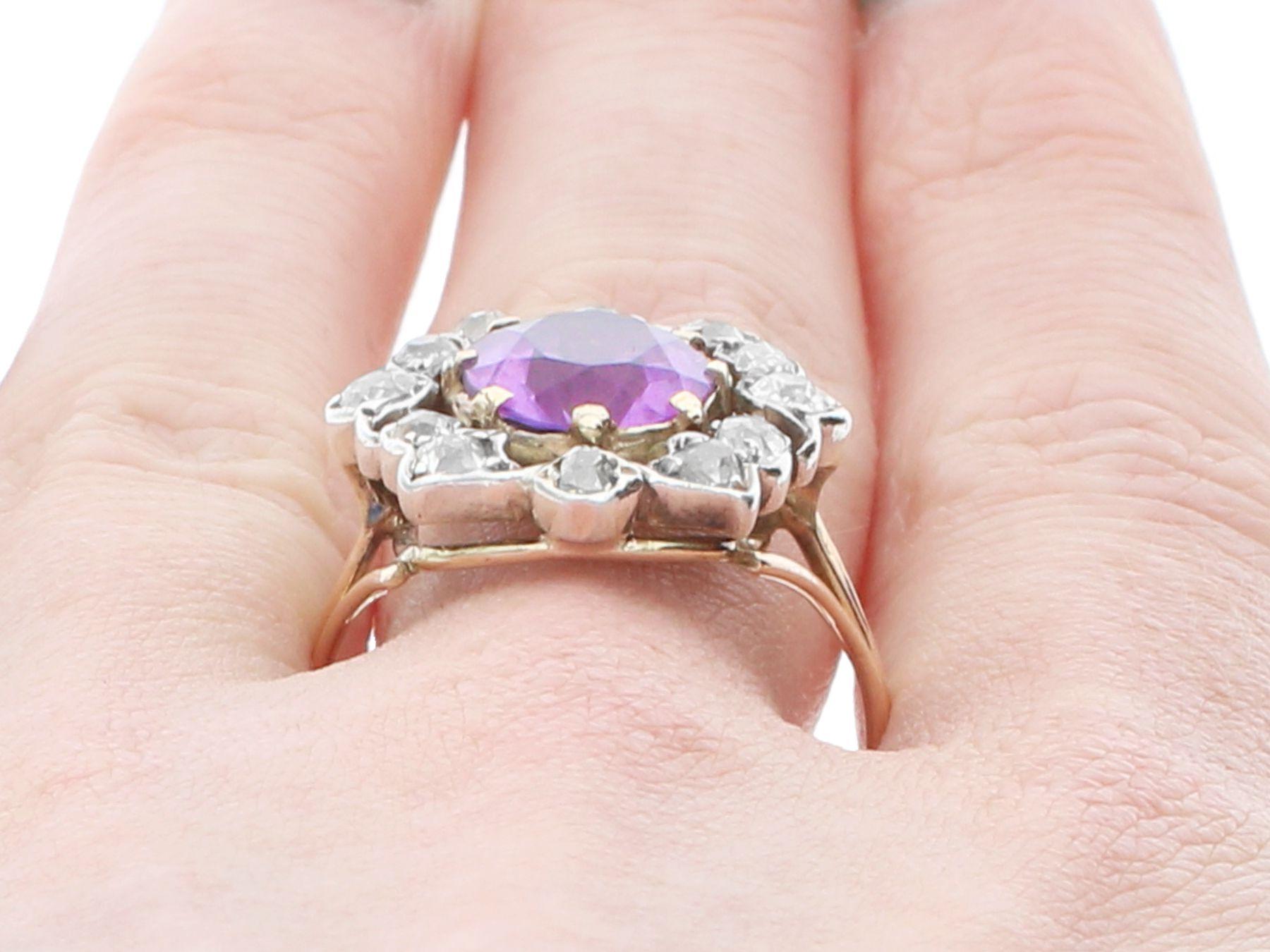 Antique 4.52 carat Amethyst and 0.98 carat Diamond 14K Yellow Gold Cluster Ring im Angebot 3