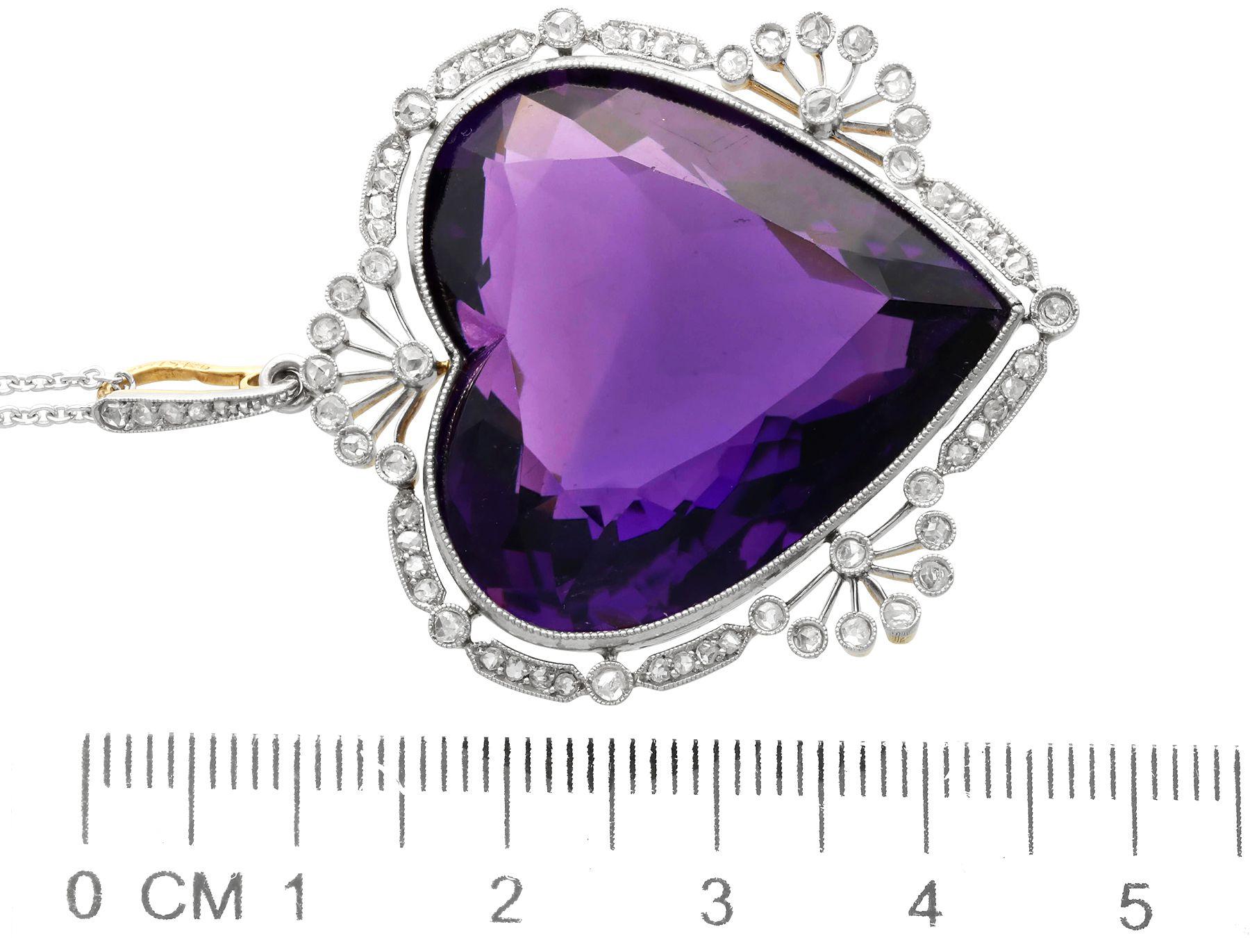 Women's or Men's Antique 45.27 Carat Amethyst and Diamond Yellow Gold Heart Pendant For Sale
