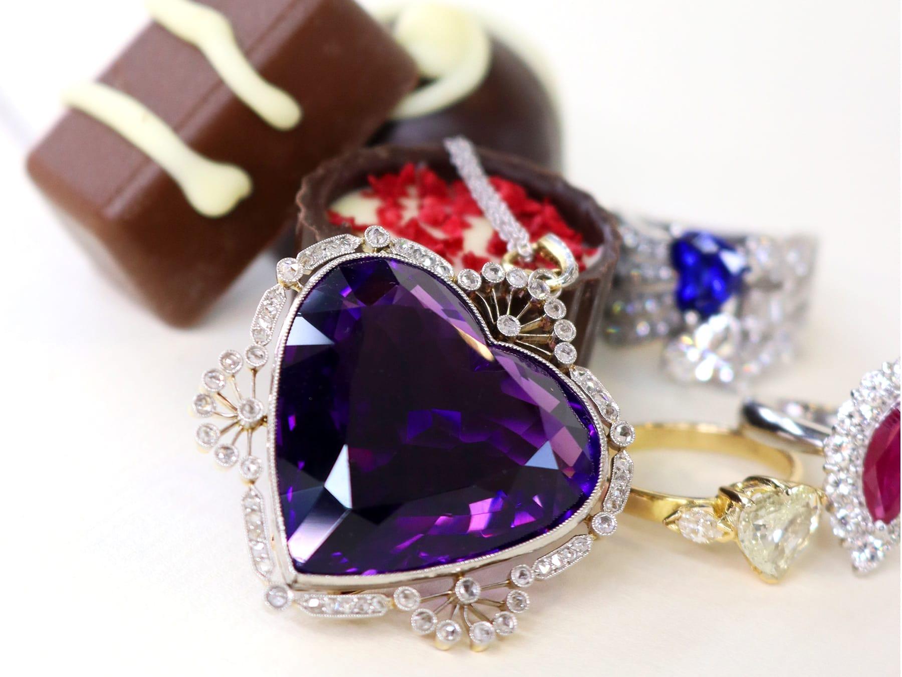 Victorian Antique 45.27 Carat Amethyst and Diamond Yellow Gold Heart Pendant For Sale