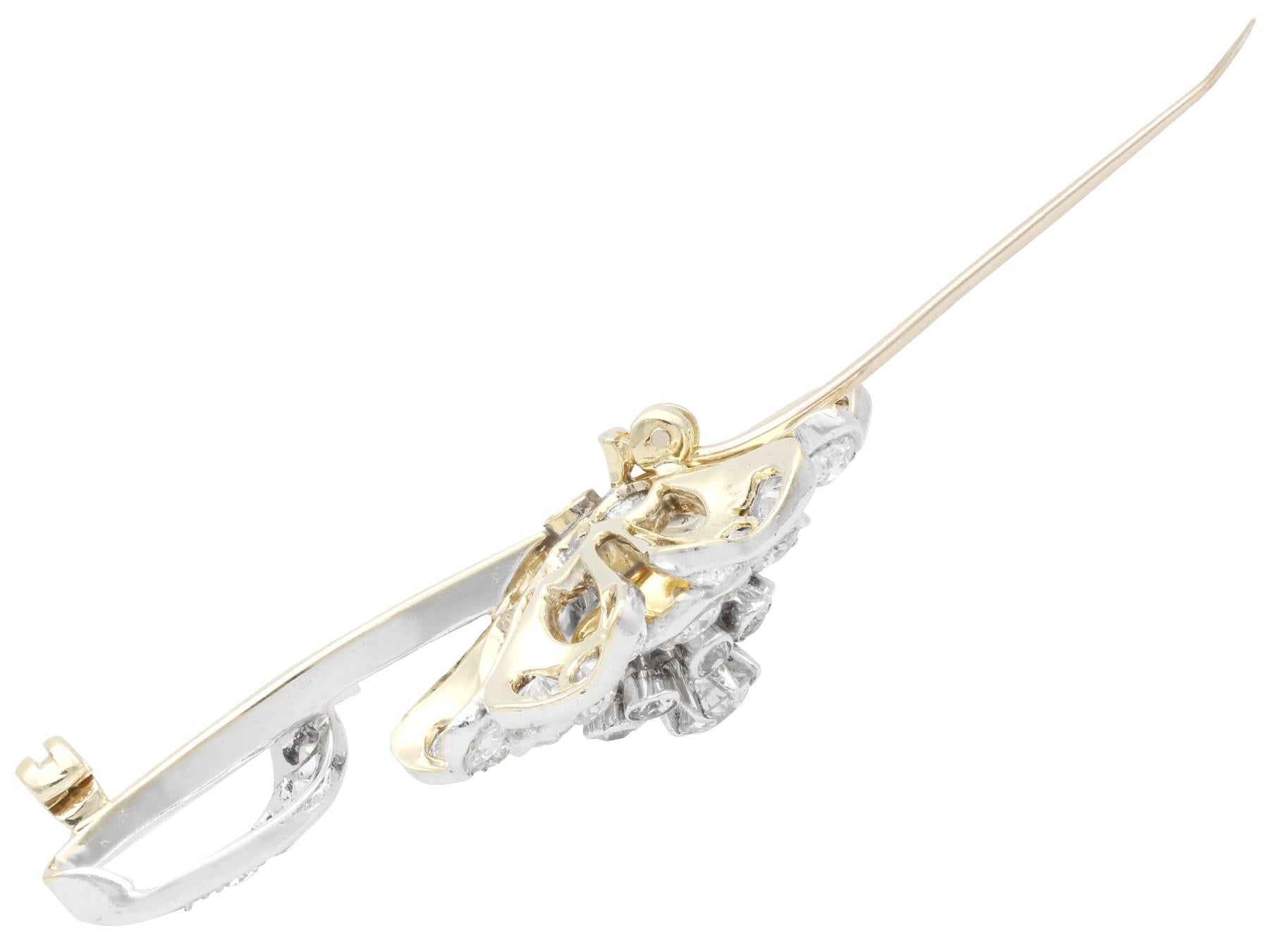 Antique 4.59Ct Diamond and 15k Yellow Gold Floral Brooch Circa 1880 For Sale 1