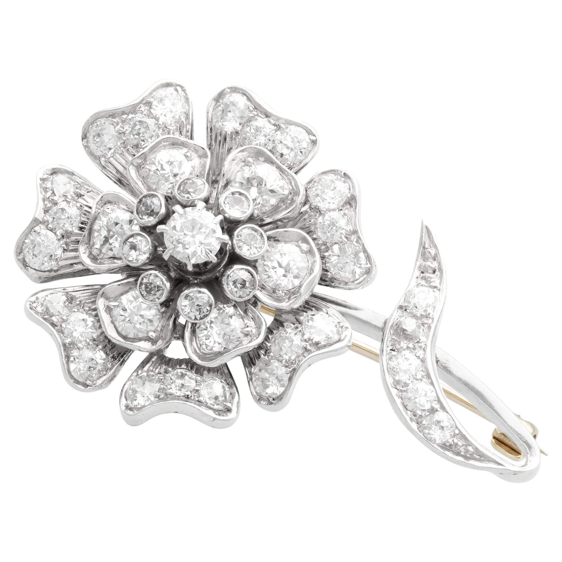 Antique 4.59Ct Diamond and 15k Yellow Gold Floral Brooch Circa 1880 For Sale