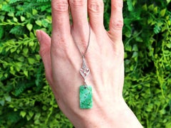 Antique 4.60 Carat Jadeite and Diamond 18k White Gold Pendant