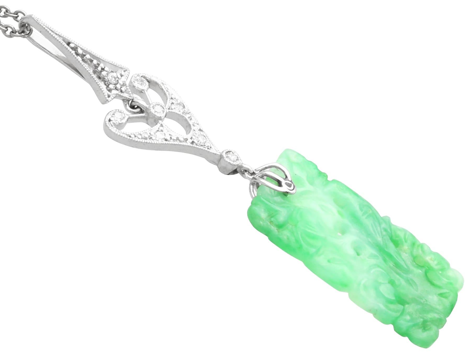 Women's or Men's Antique 4.60 Carat Jadeite and Diamond 18k White Gold Pendant For Sale