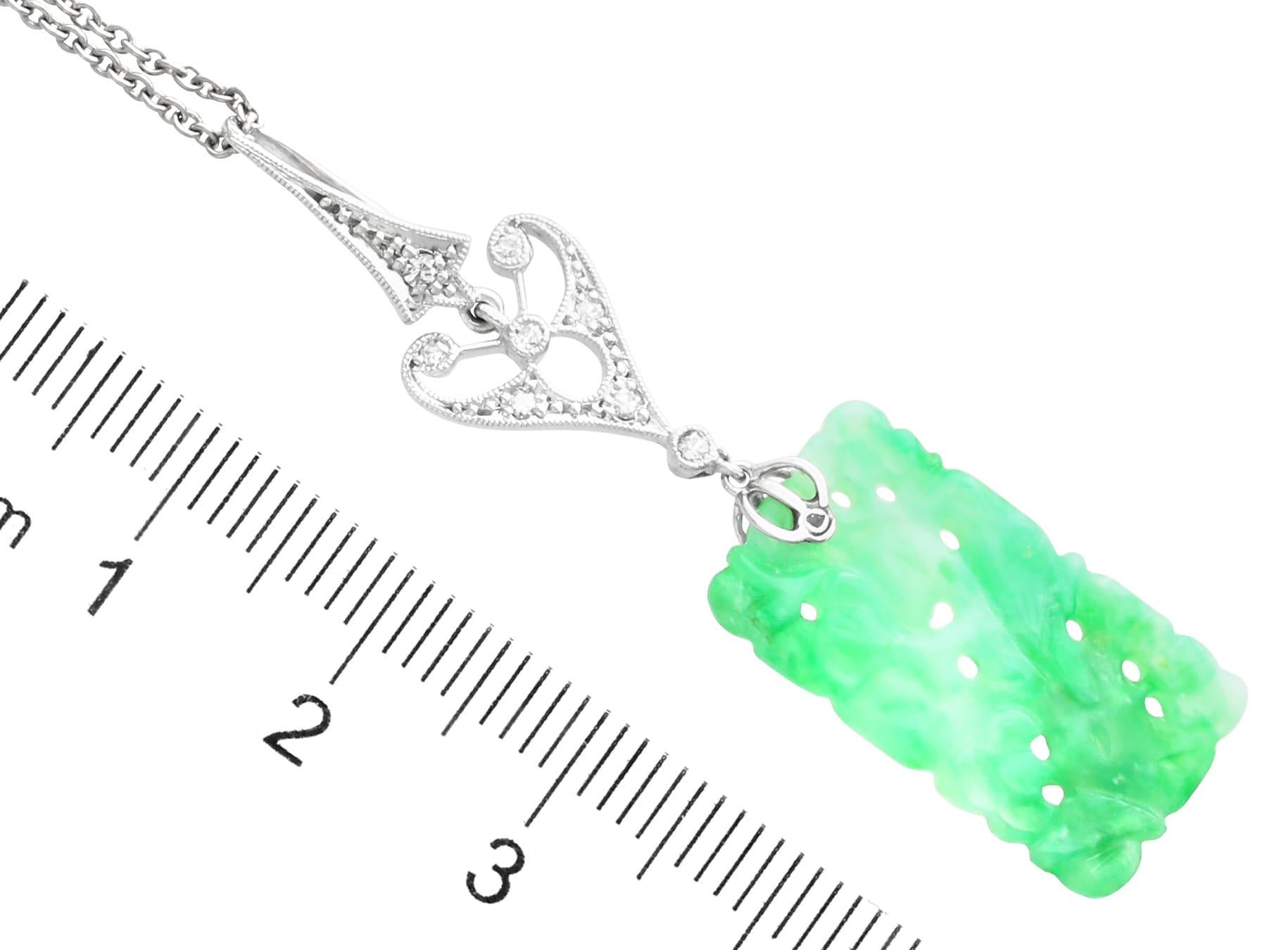 Antique 4.60 Carat Jadeite and Diamond 18k White Gold Pendant For Sale 2