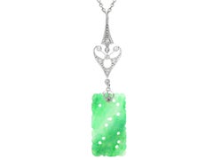 Antique 4.60 Carat Jadeite and Diamond 18k White Gold Pendant