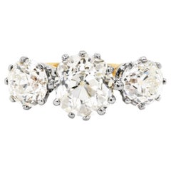 Antique 4.61 Carat Old Cut Diamond Three-Stone 18 Carat Gold Engagement Ring