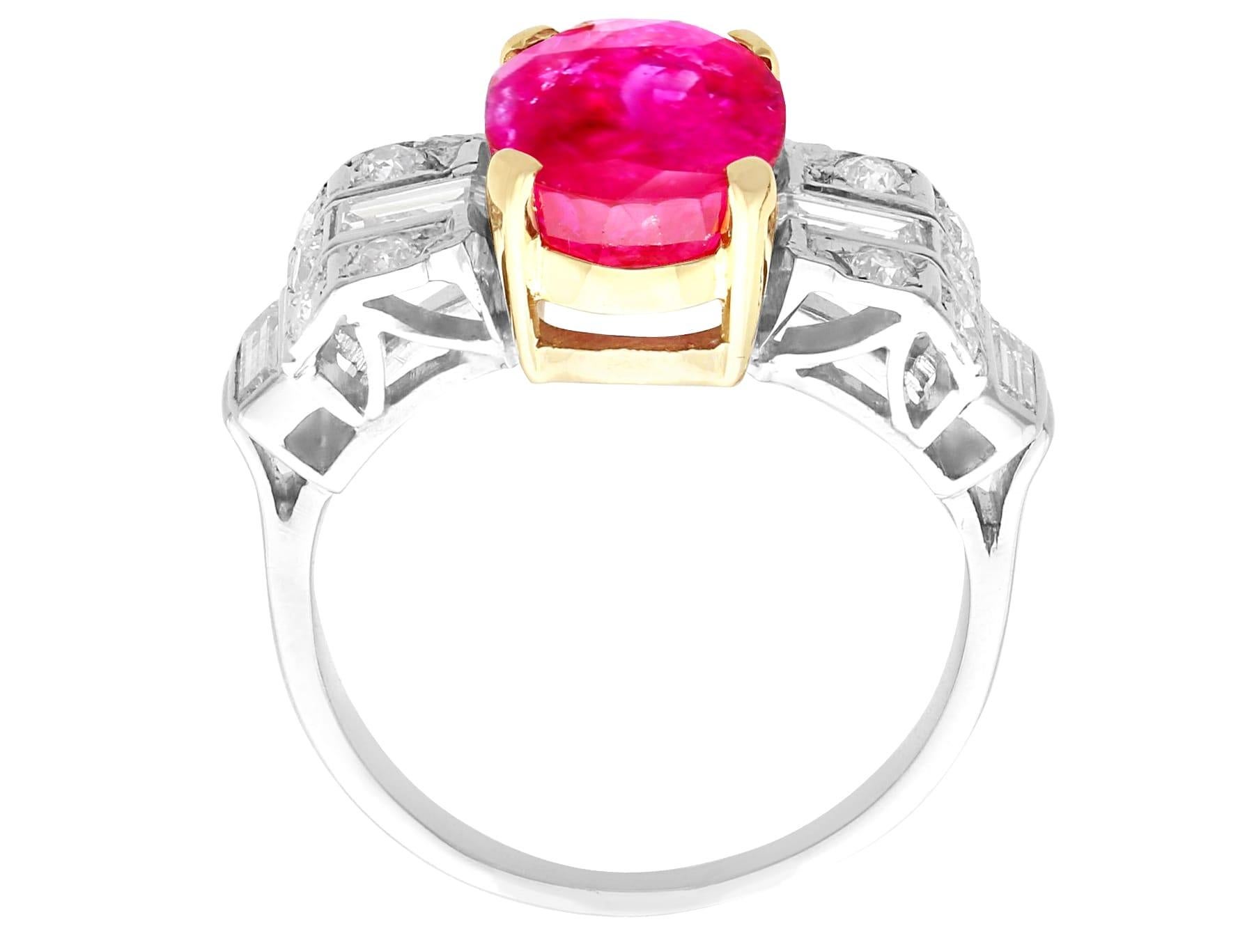 Antique Art Deco 4.67 Carat Burmese Ruby 0.86 Carat Diamond Platinum Ring In Excellent Condition For Sale In Jesmond, Newcastle Upon Tyne