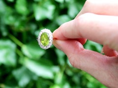 Antique 4.67 Carat Peridot and 0.89ct Diamond Yellow Gold Cluster Ring