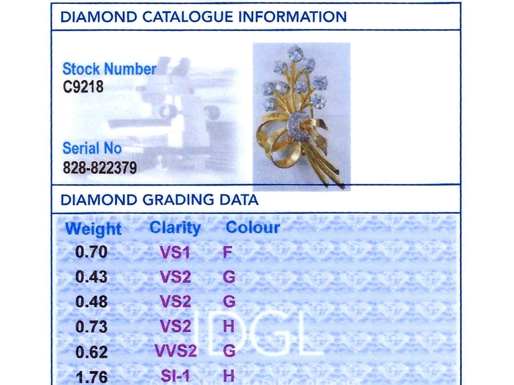Antique 4.72 Carat Diamond and 18k Yellow Gold Spray Brooch Circa 1935 For Sale 5