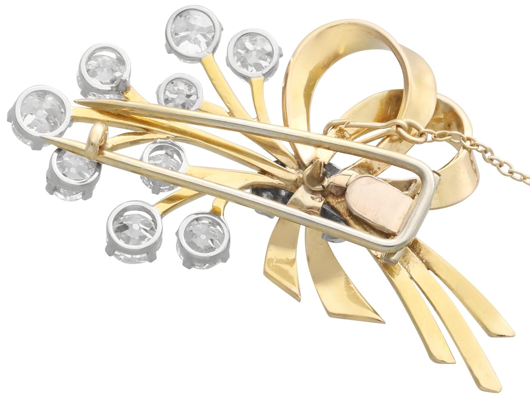 Antique 4.72 Carat Diamond and 18k Yellow Gold Spray Brooch Circa 1935 For Sale 1