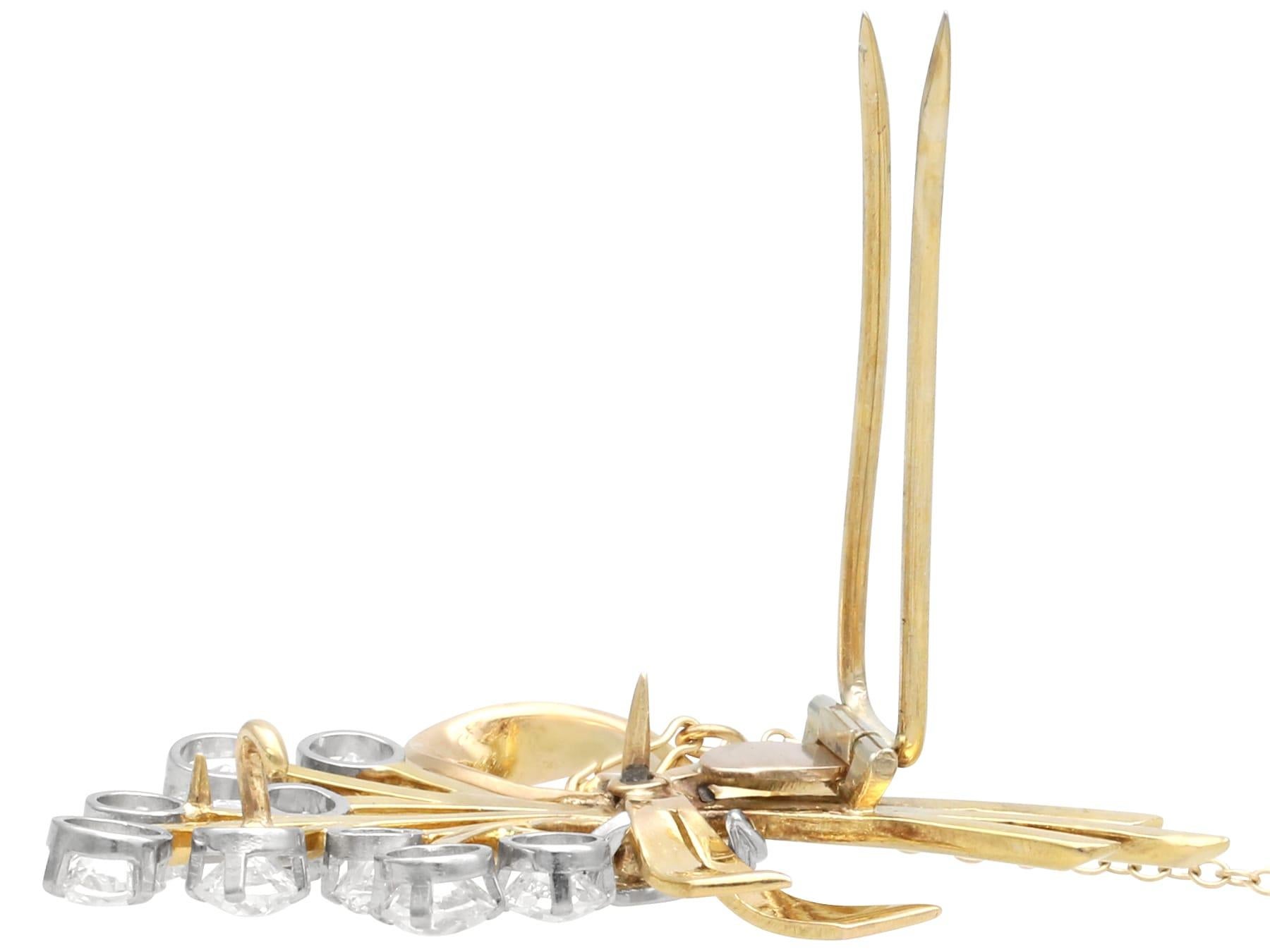 Antique 4.72 Carat Diamond and 18k Yellow Gold Spray Brooch Circa 1935 For Sale 2