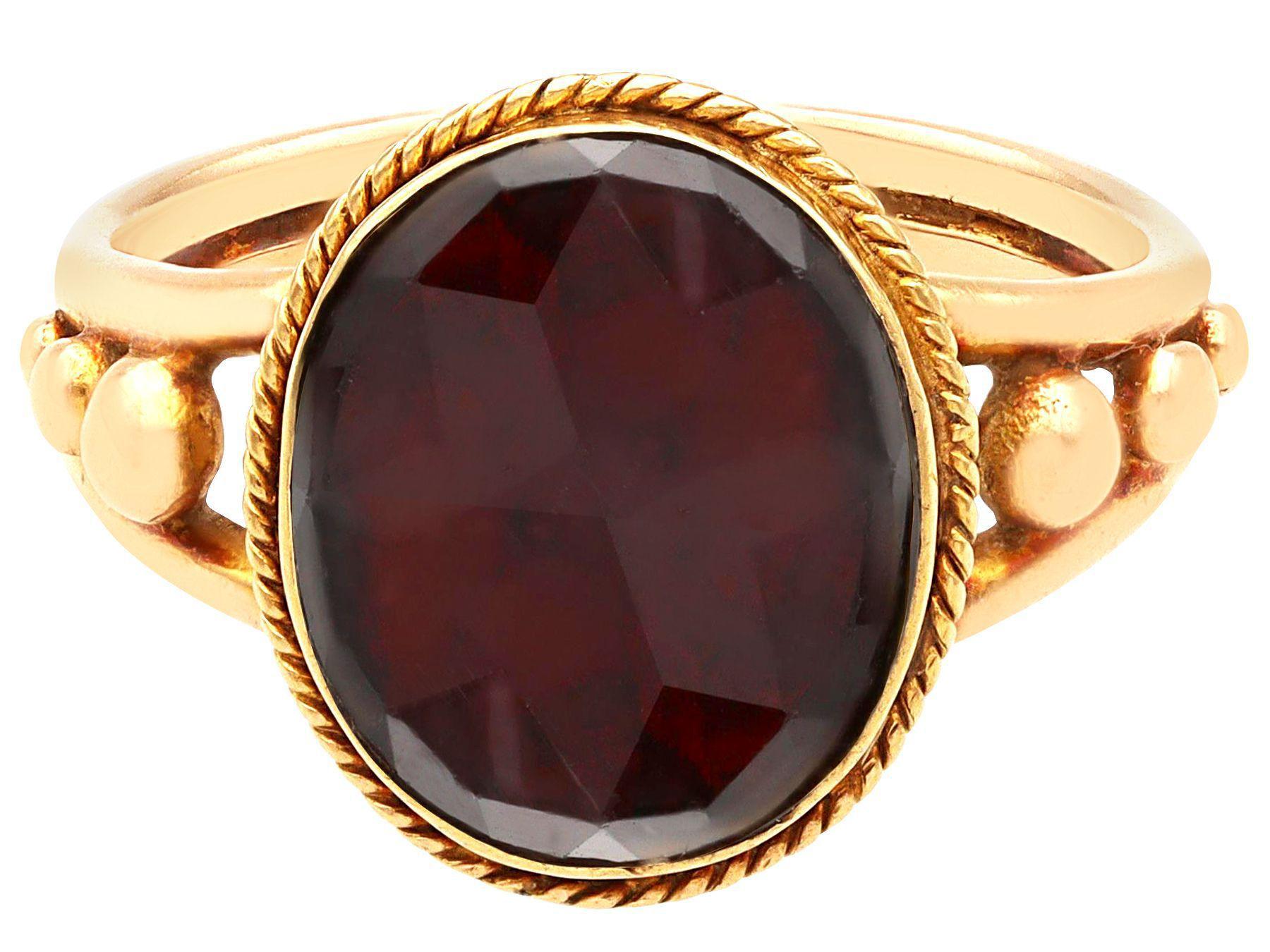 Oval Cut Antique Victorian 4.75 Carat Garnet and Yellow Gold Cocktail Ring For Sale