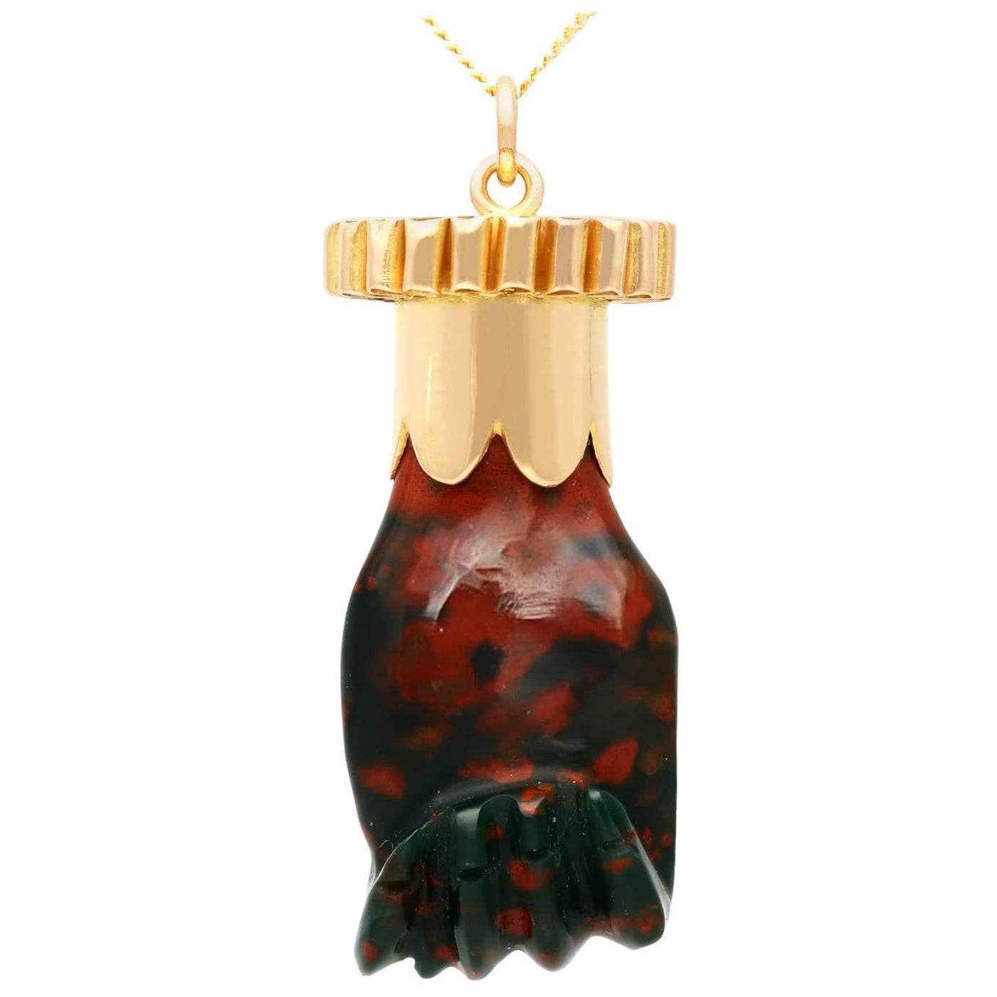 Pendentif ancien en or jaune 18 carats et jaspe de cornaline de 48 carats