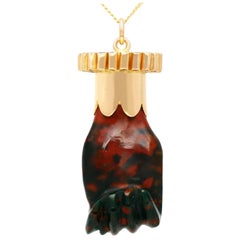 Antique 48 Carat Carnelian Jasper and 18k Yellow Gold Pendant