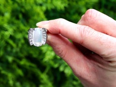 Antique 4.84 Carat Moonstone and 1.87 Carat Diamond Platinum Ring Circa 1935