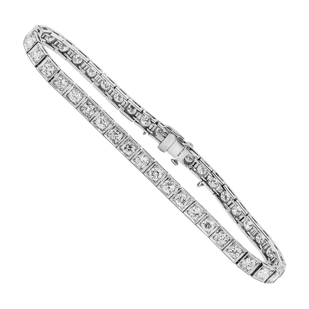 Roman Malakov 4.85 Carats Total Old European Cut Diamonds Tennis Bracelet  For Sale