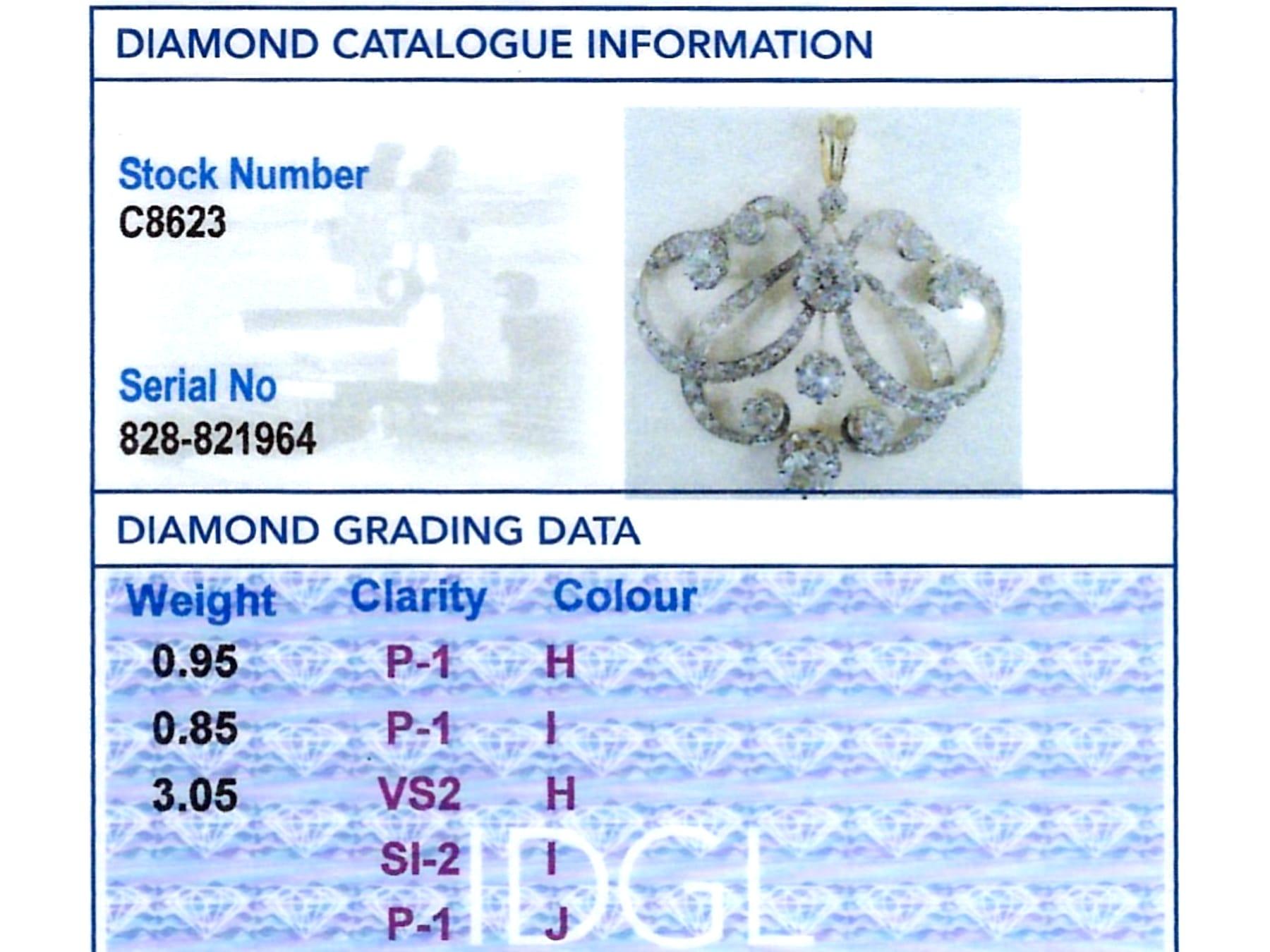 Pendentif ancien en or jaune 18 carats et diamants de 4,85 carats, c. 1890 en vente 4