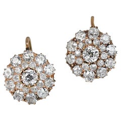 Vintage 4.85ct Old Mine Cut Diamond Cluster Earrings, H-I Color, 18k Yellow Gold