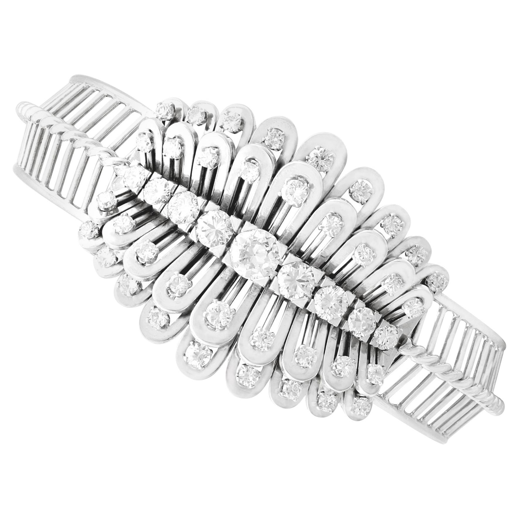 Antique 4.87 Carat Diamond and White Gold Bangle, Circa 1930