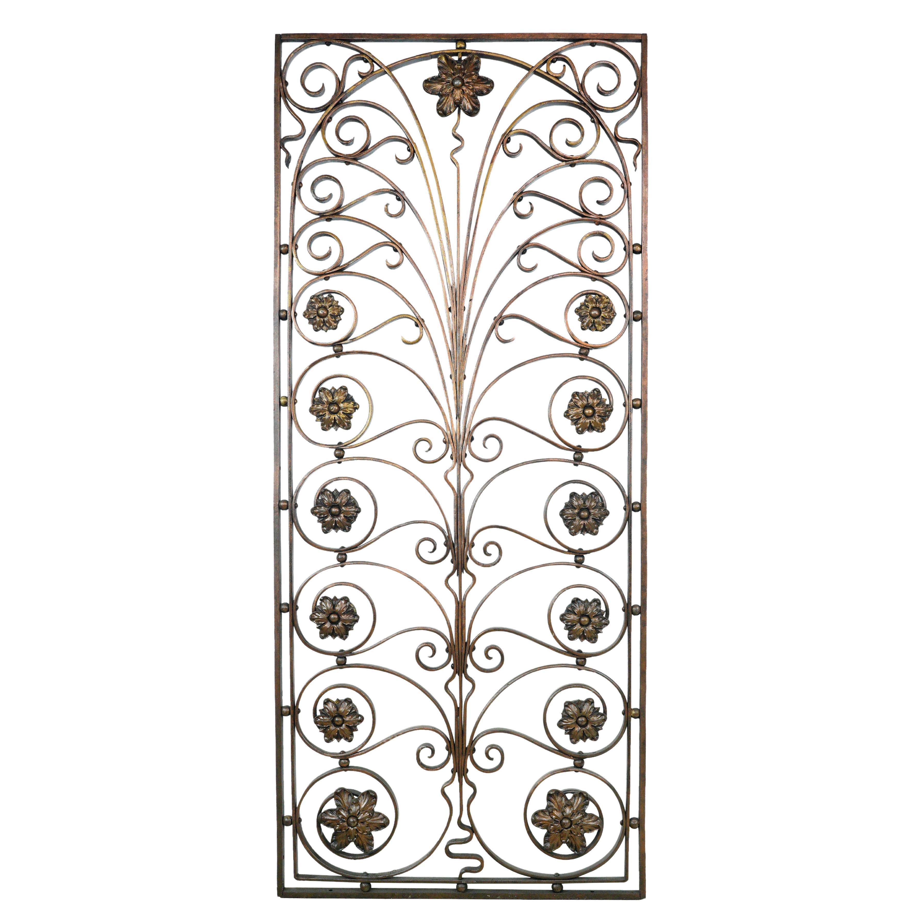 Antique 49 in. Swirls Foliate Wrought Iron Window Guard For Sale