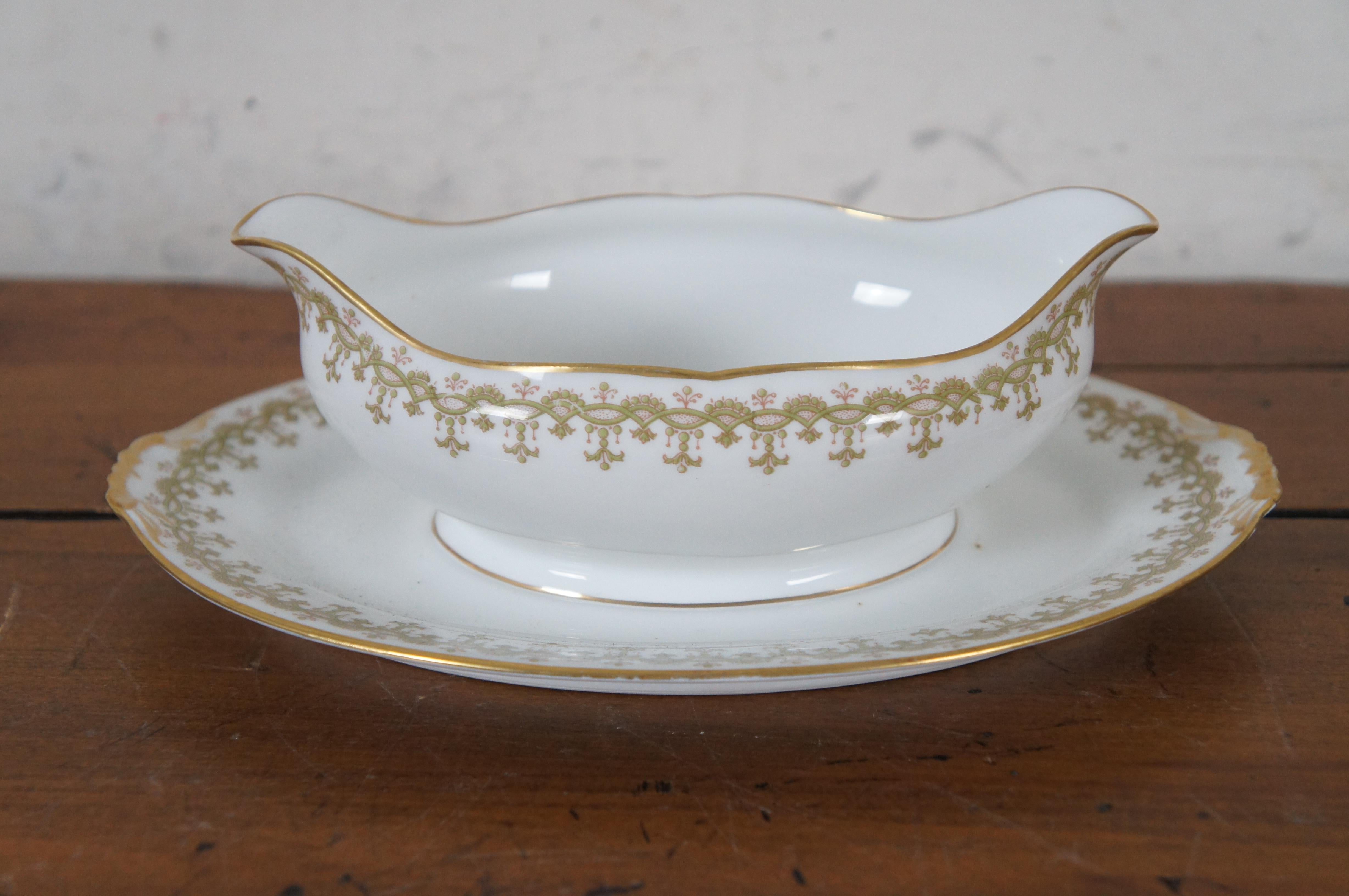 Late Victorian Antique 49 Pc Charles Ahrenfeldt French Limoges Porcelain Dinnerware For Sale