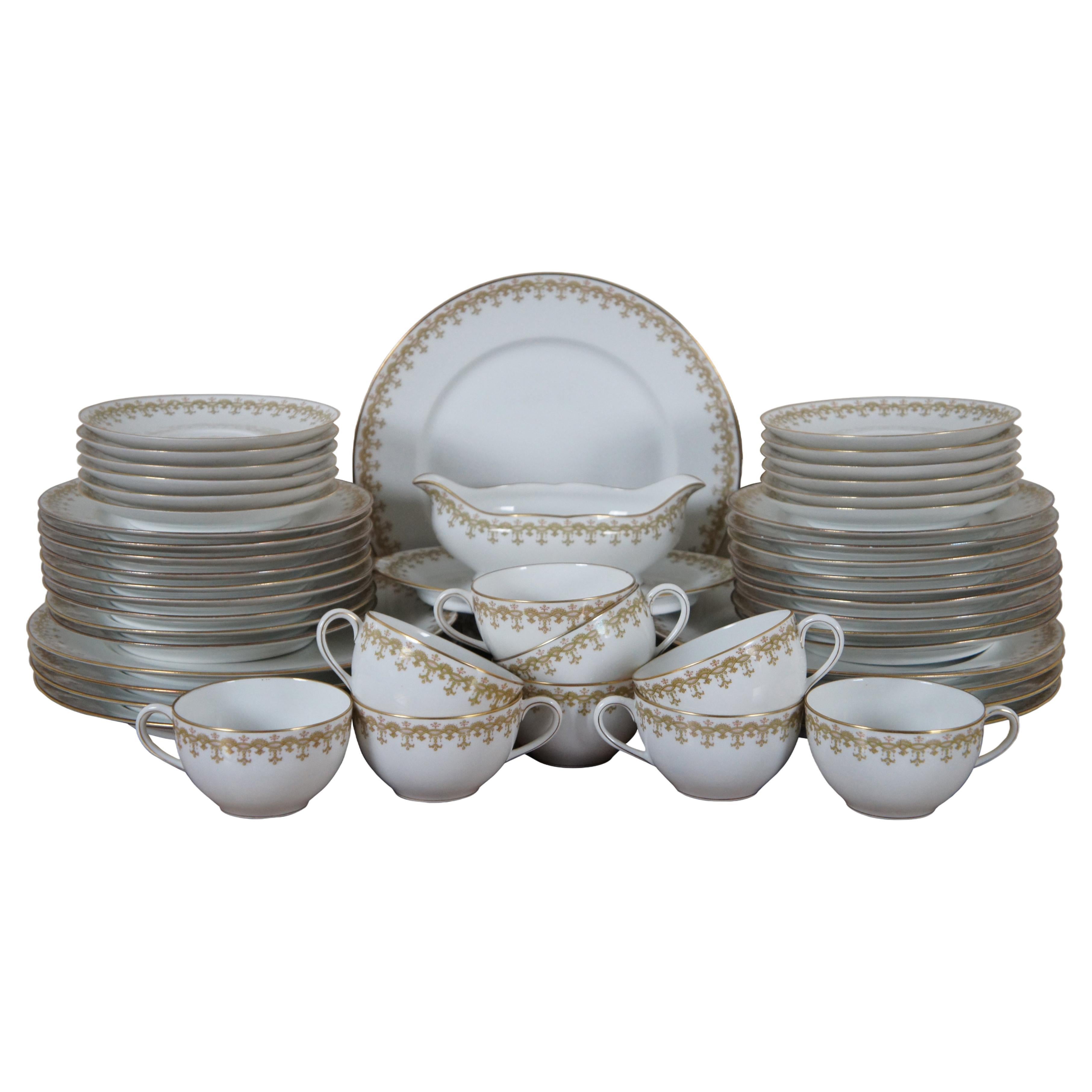 Antique 49 Pc Charles Ahrenfeldt French Limoges Porcelain Dinnerware For Sale