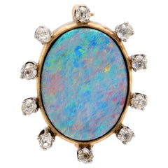 Antique 4.90 carat doublet opal diamond 18k yellow gold brooch