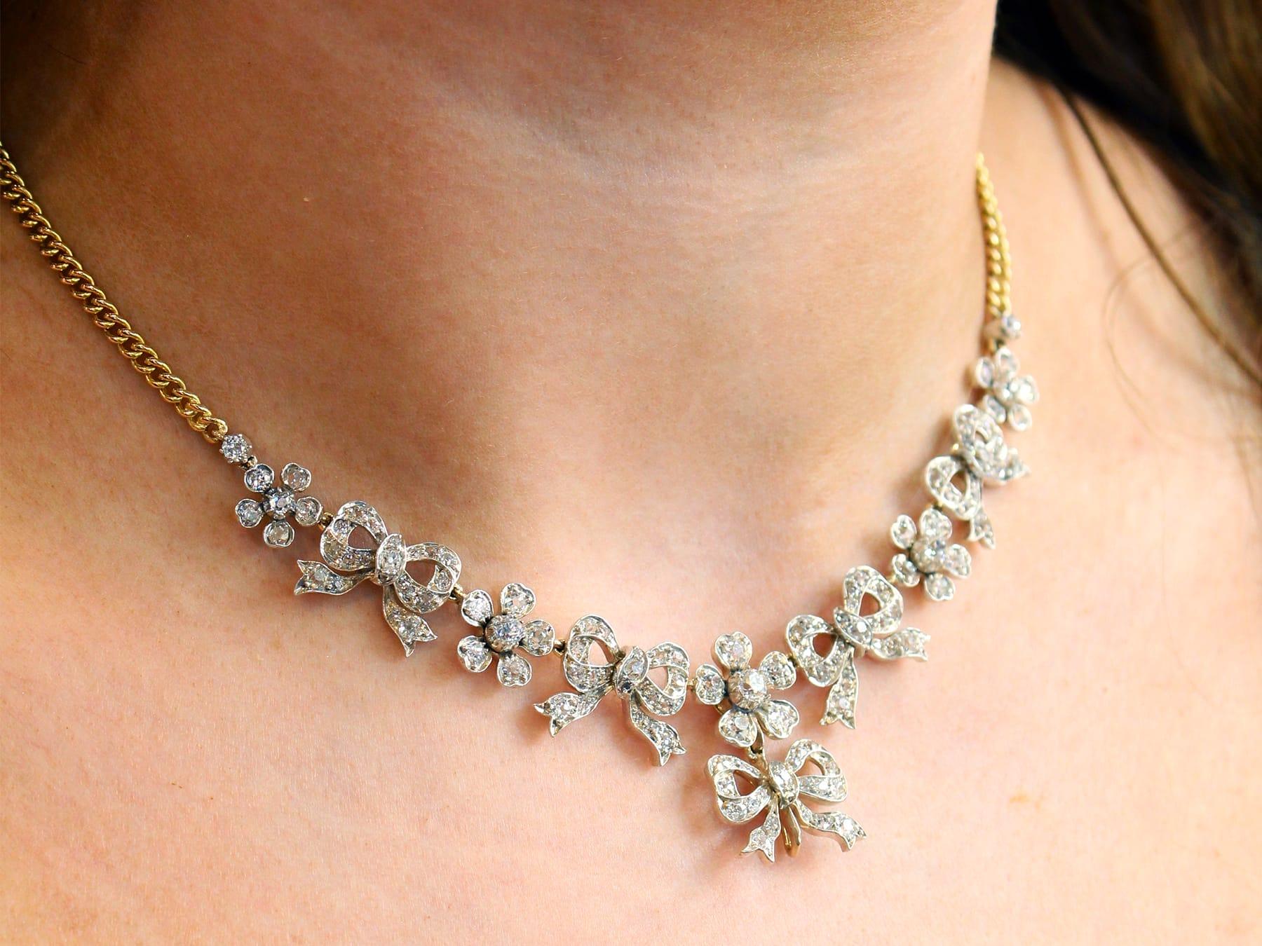 Taille vieille Europe Collier ancien serti d'or jaune et d'argent serti de diamants de 4,92 carats en vente