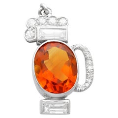 Antique 4.99 Carat Citrine 0.89 Carat Diamond Platinum Charm/Pendant Circa 1920