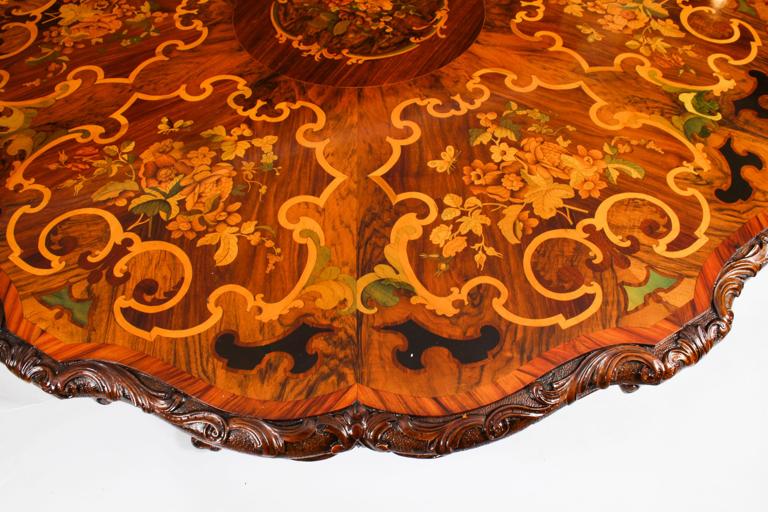 Antiker Ess-/Mitteltisch aus Nussbaum mit Intarsien, 4ft 6 Zoll diam., 1860er Jahre im Angebot 5