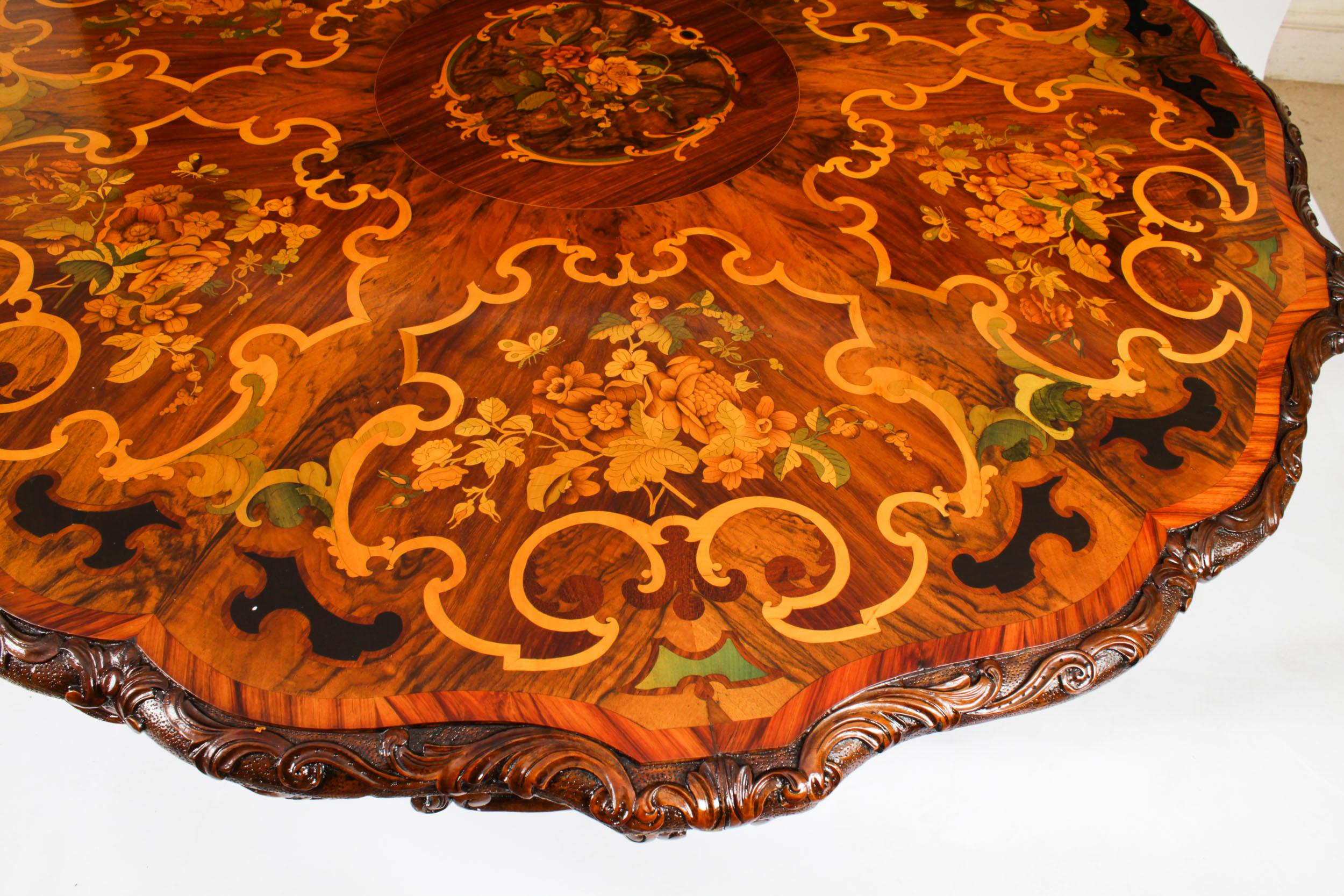 Antiker Ess-/Mitteltisch aus Nussbaum mit Intarsien, 4ft 6 Zoll diam., 1860er Jahre im Angebot 6