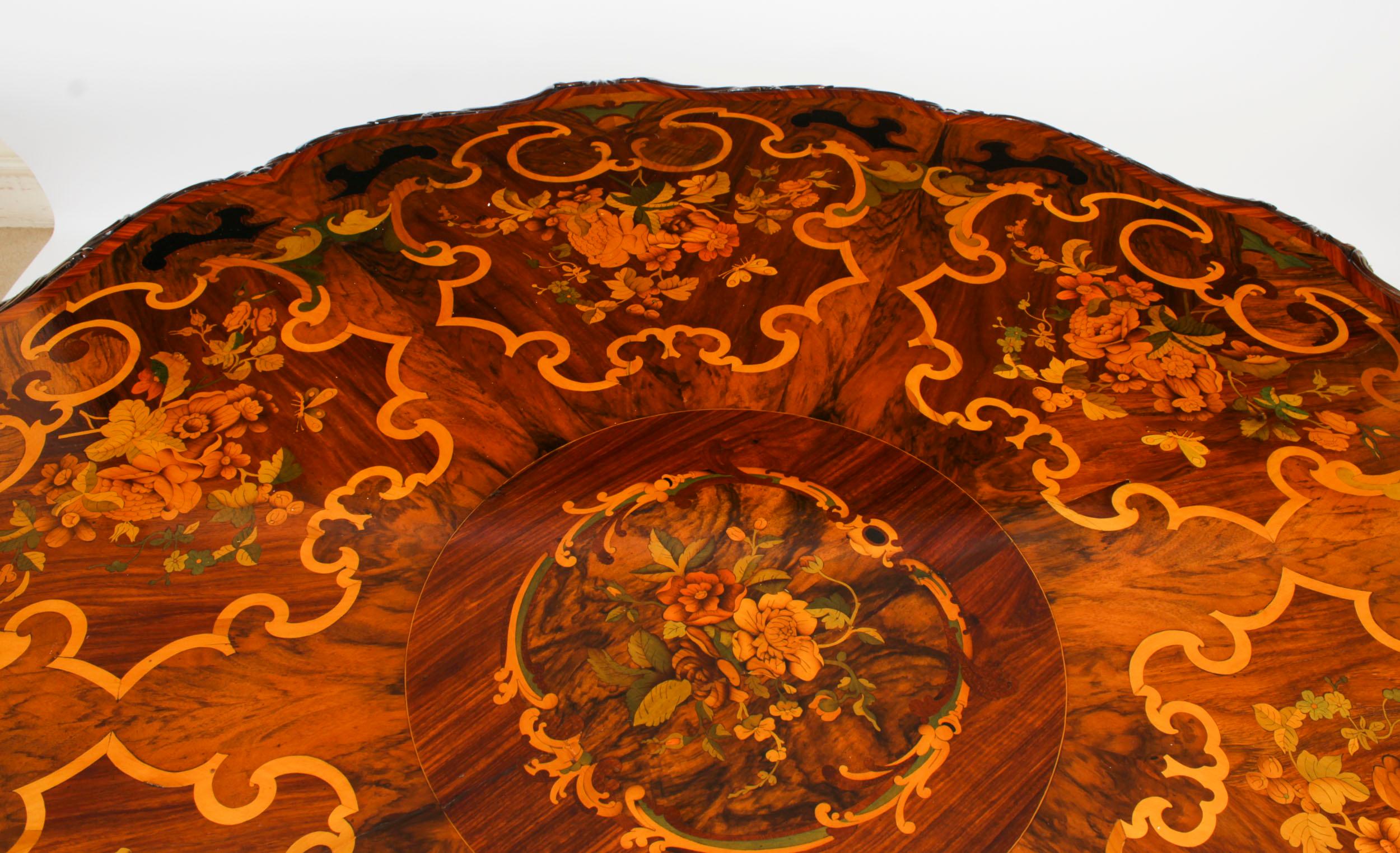 Antiker Ess-/Mitteltisch aus Nussbaum mit Intarsien, 4ft 6 Zoll diam., 1860er Jahre im Angebot 1