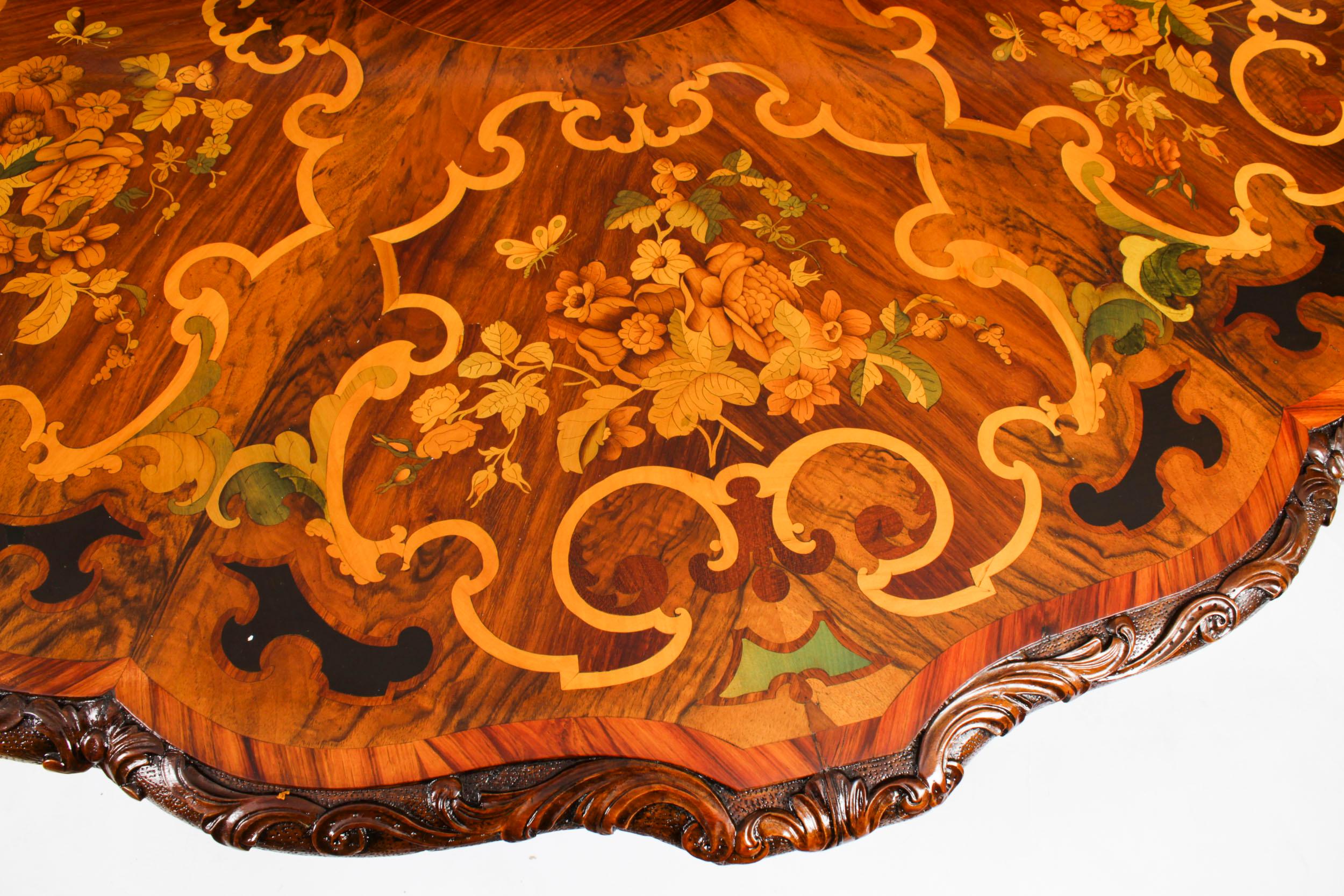 Antiker Ess-/Mitteltisch aus Nussbaum mit Intarsien, 4ft 6 Zoll diam., 1860er Jahre im Angebot 4
