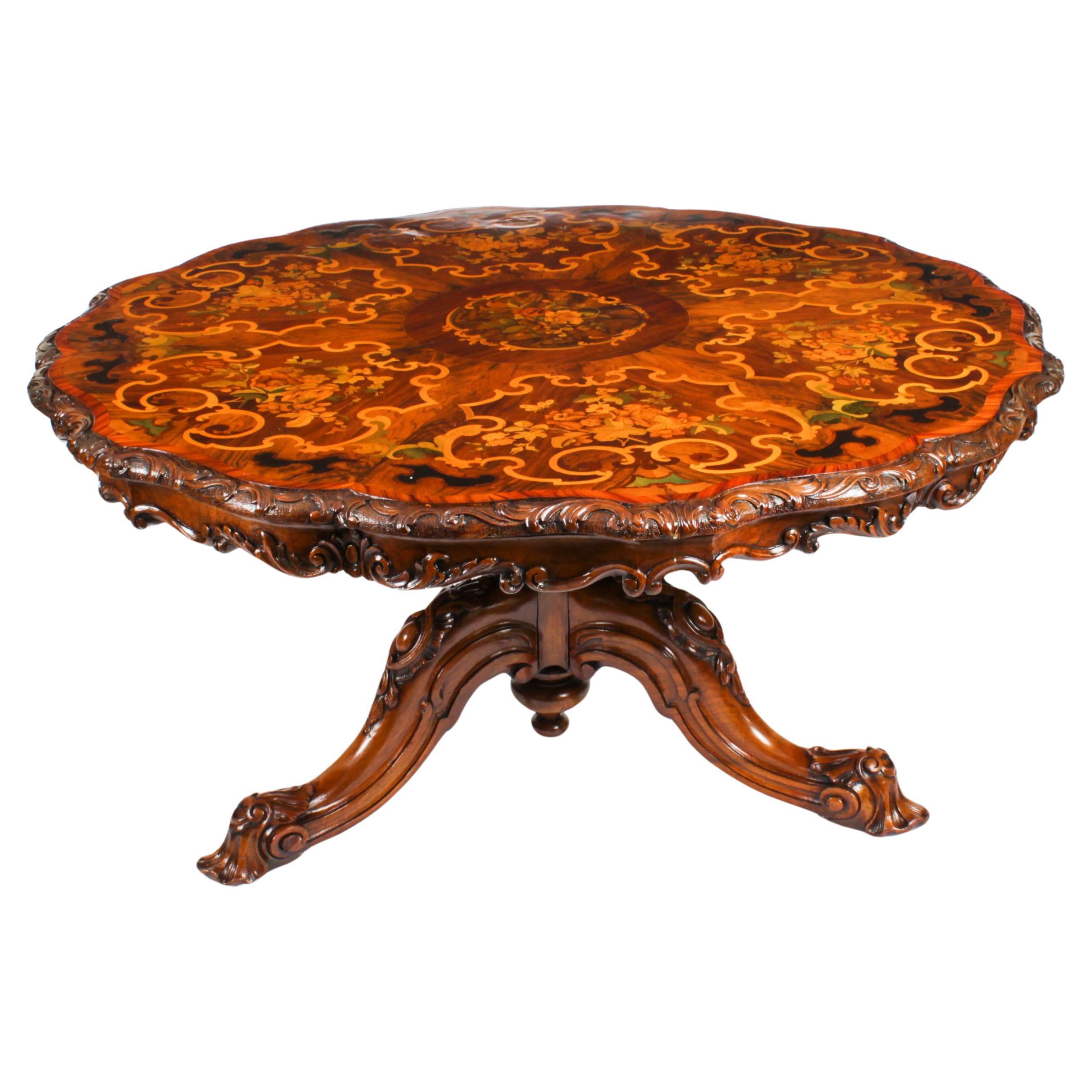 Antique 4ft 6" diam Burr Walnut Marquetry Dining / Center Table 1860s For Sale