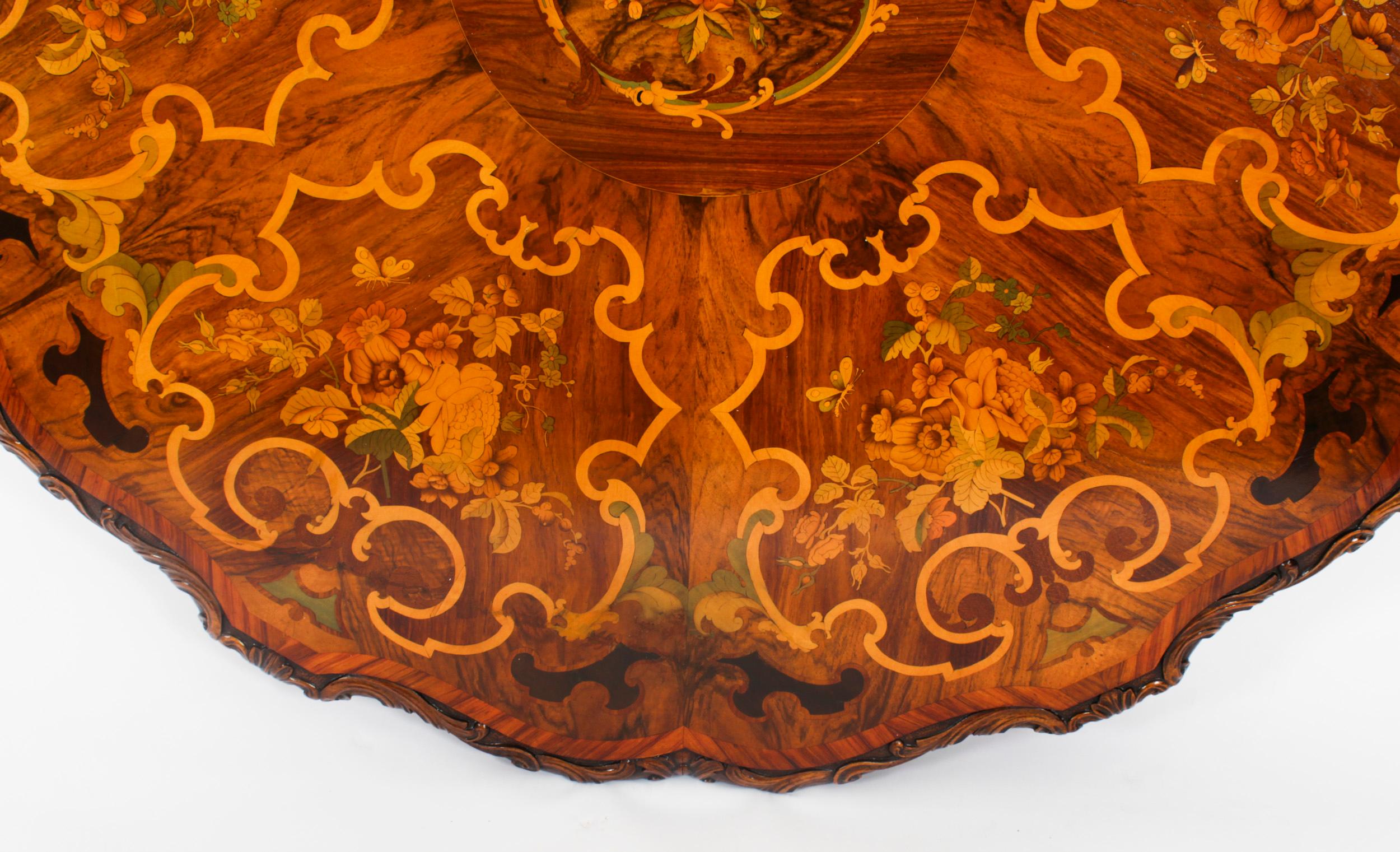 Antique Burr Walnut Marquetry Dining / Centre Table 19th Century 5