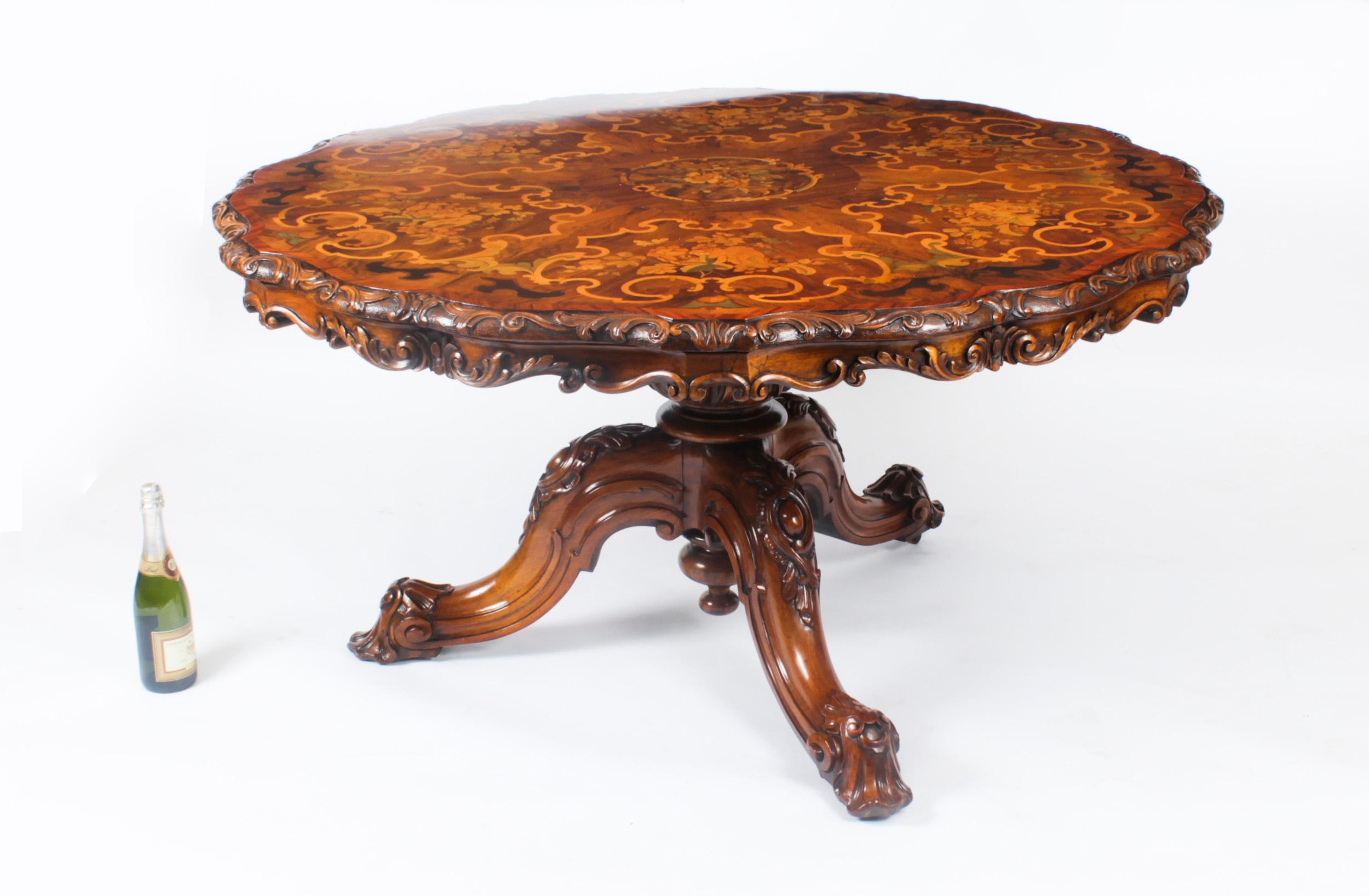 Antique Burr Walnut Marquetry Dining / Centre Table 19th Century 11
