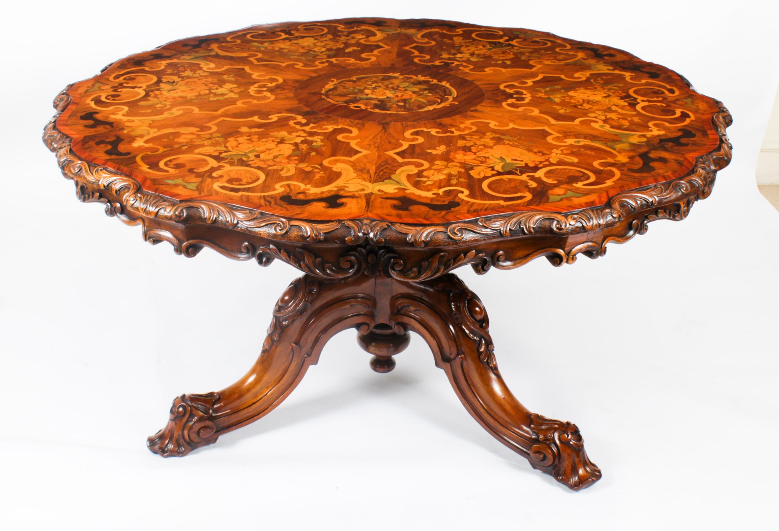 Antique Burr Walnut Marquetry Dining / Centre Table 19th Century 12