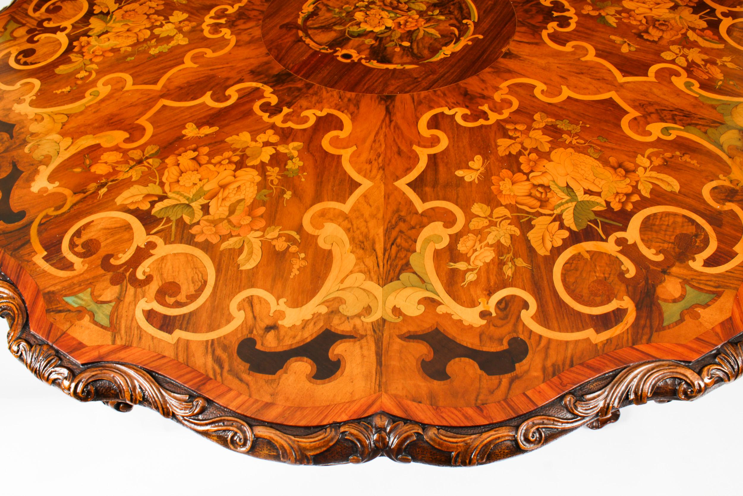 Mid-19th Century Antique Burr Walnut Marquetry Dining / Centre Table 19th Century