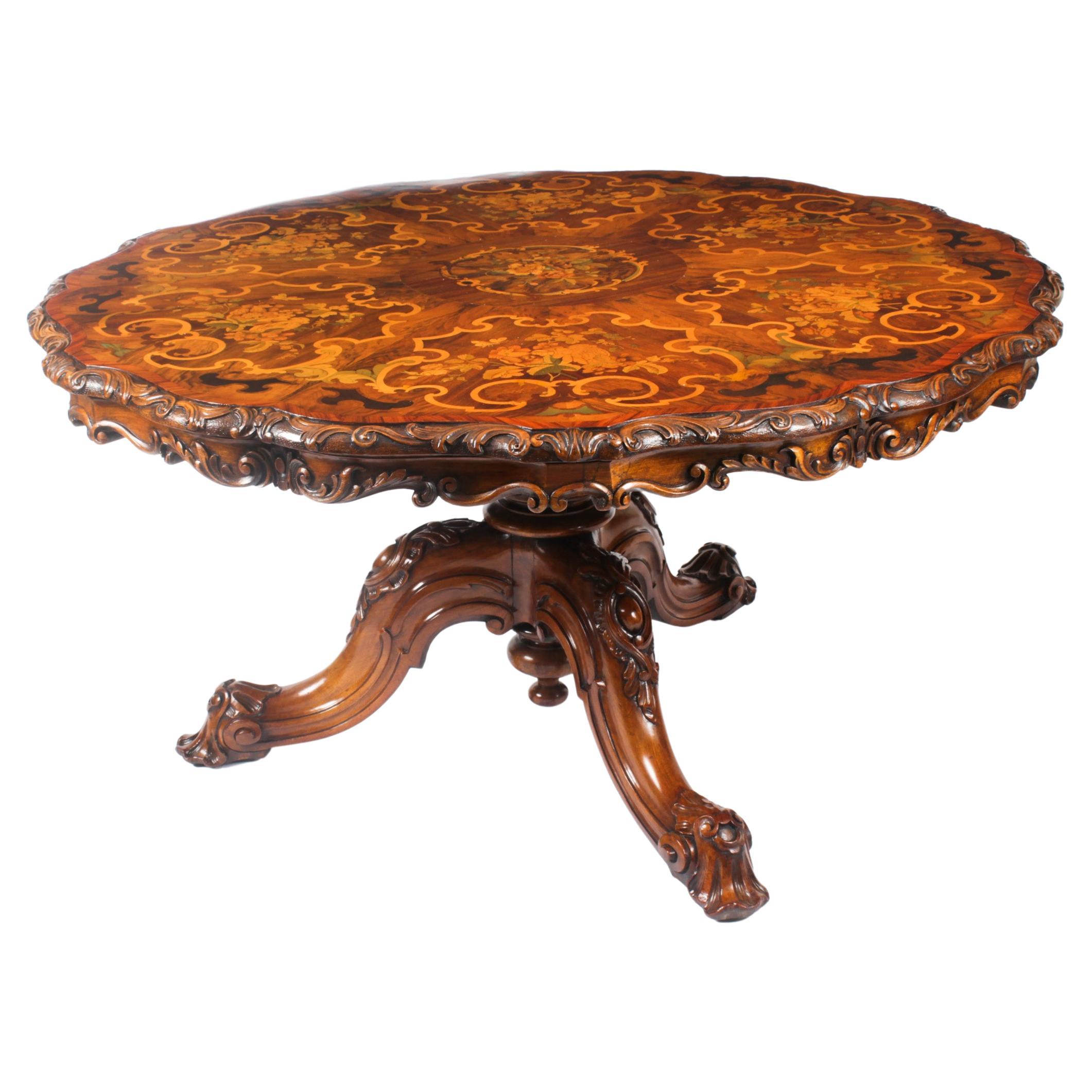 Antique Burr Walnut Marquetry Dining / Centre Table 19th Century