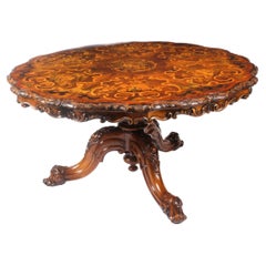 Used Burr Walnut Marquetry Dining / Centre Table 19th Century