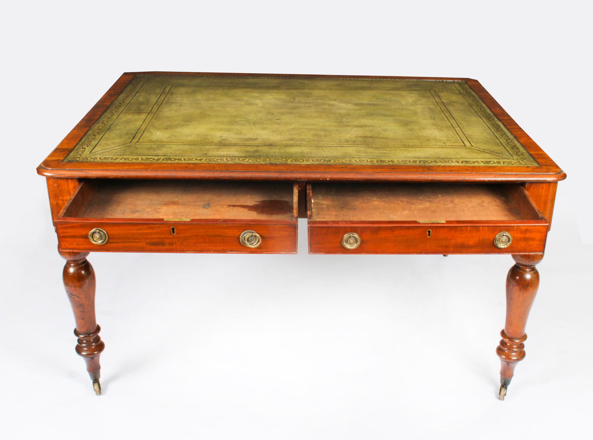 Antique Victorian Four Drawer Partners Writing Table Desk 19th C For Sale 6