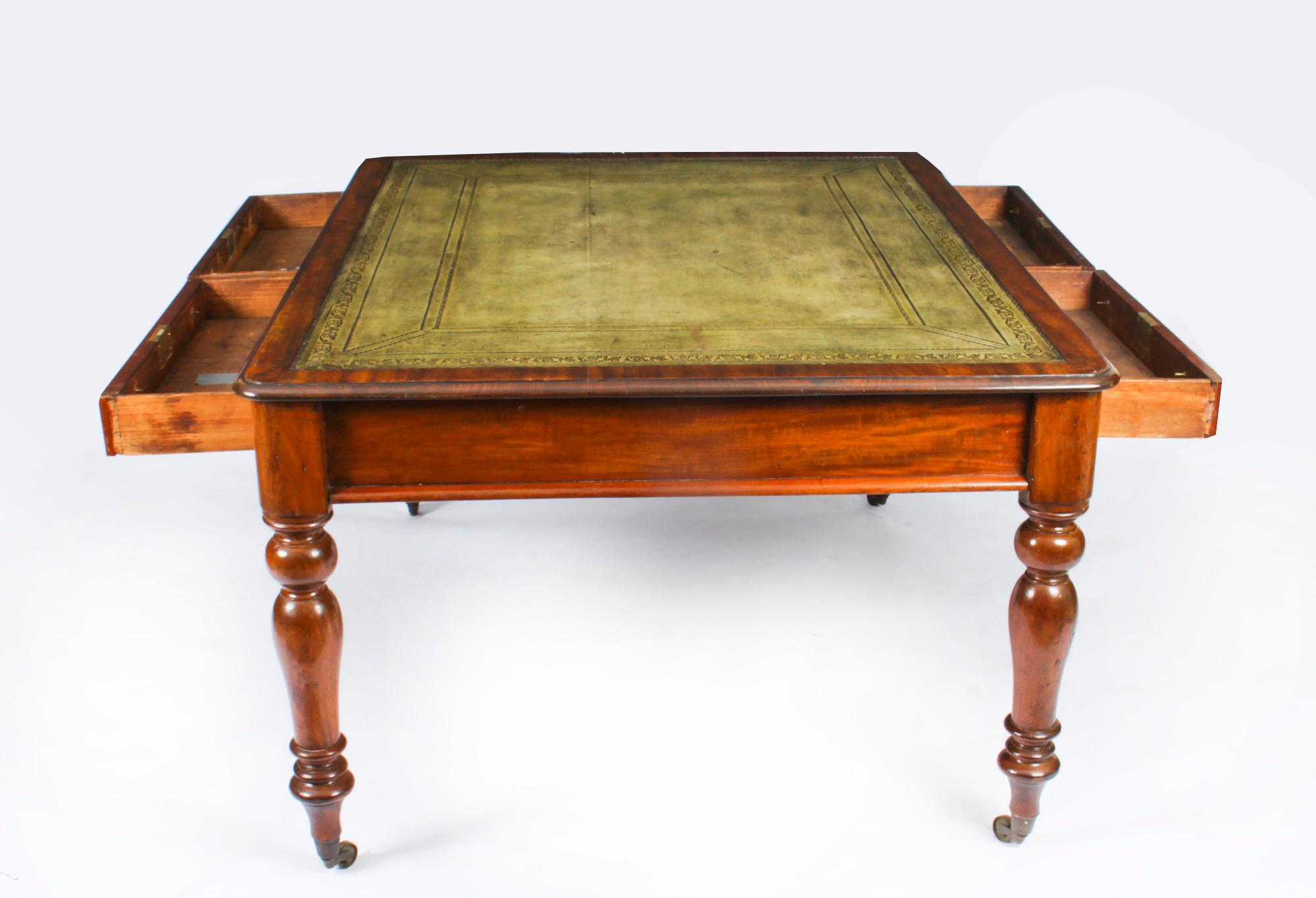Antiker viktorianischer Schreibtisch mit vier Schubladen, Partner, 19. Jahrhundert im Angebot 11