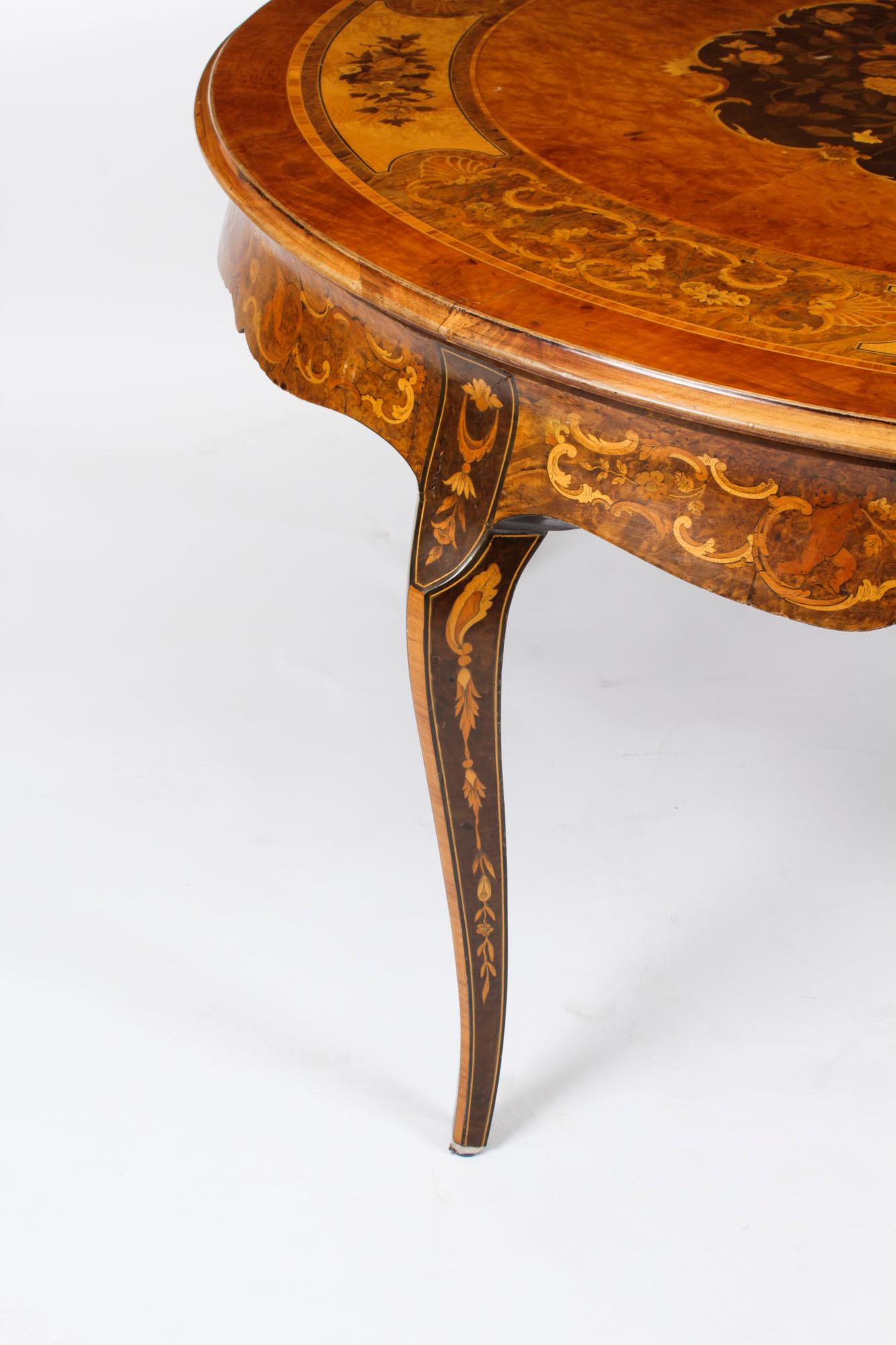 Antique Burr Walnut Marquetry Centre / Dining Table, Early 20th Century For Sale 2