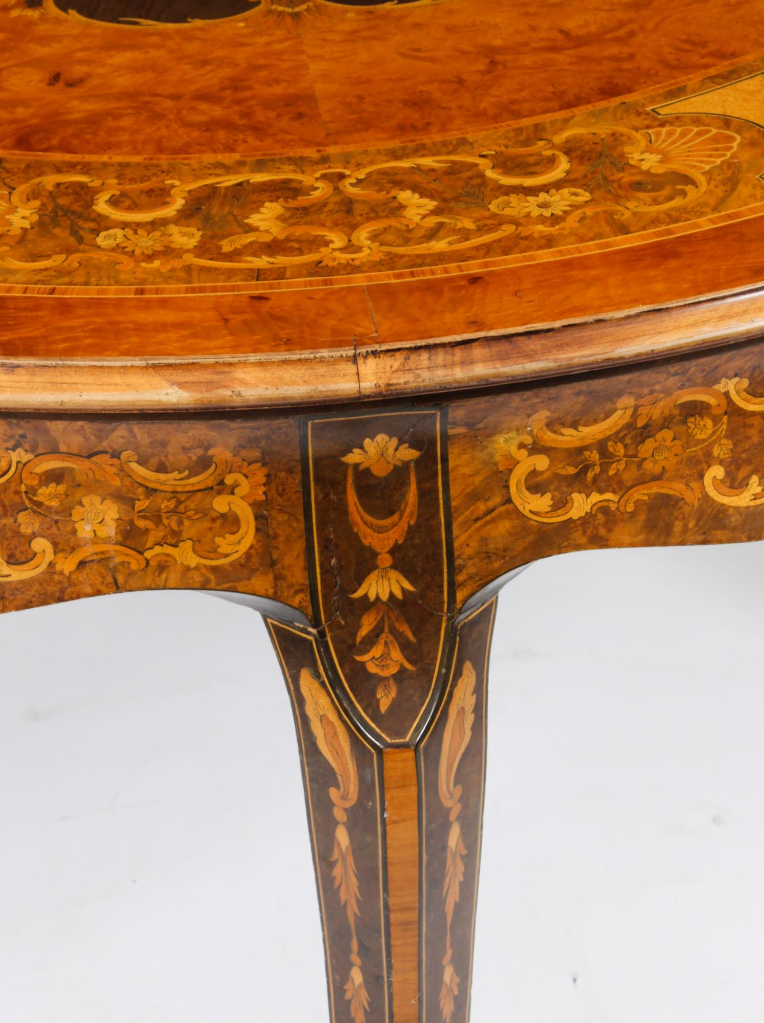 Antique Burr Walnut Marquetry Centre / Dining Table, Early 20th Century For Sale 4