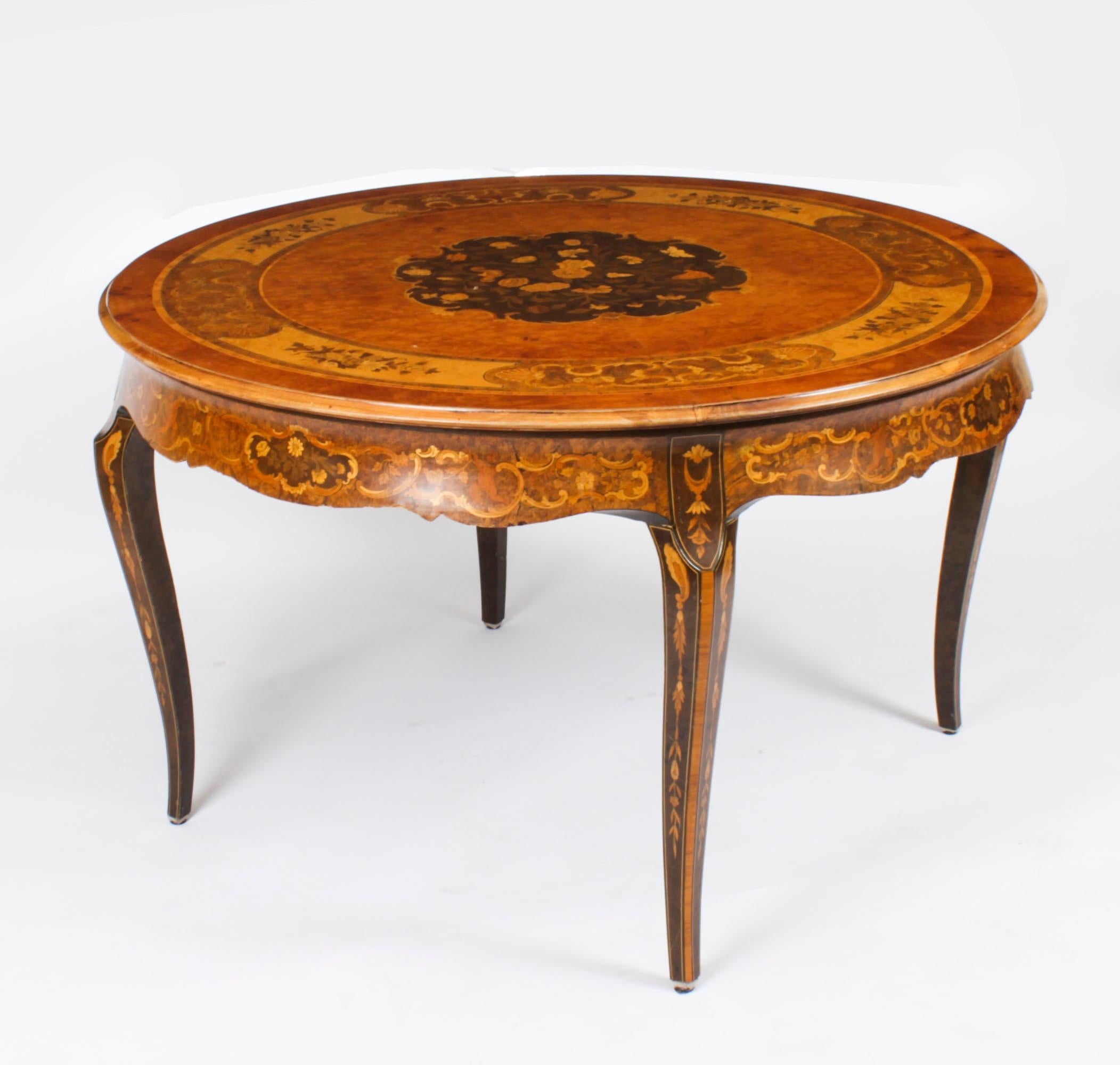 Antique Burr Walnut Marquetry Centre / Dining Table, Early 20th Century For Sale 6