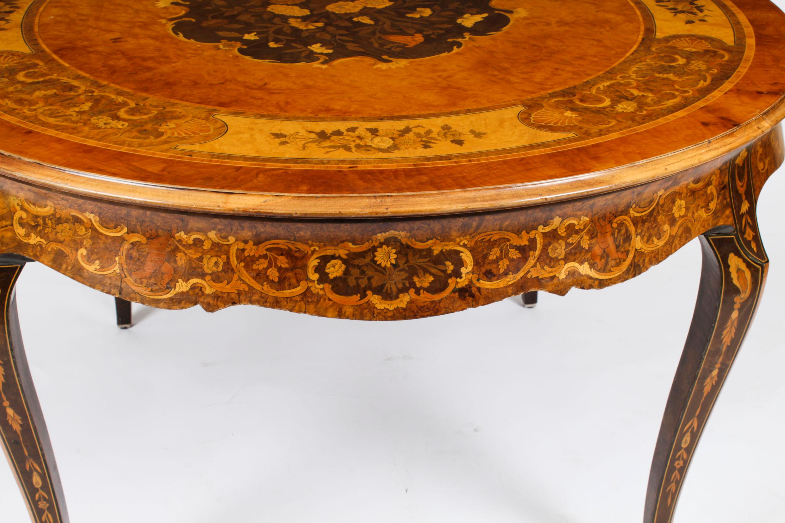 Antique Burr Walnut Marquetry Centre / Dining Table, Early 20th Century In Good Condition For Sale In London, GB