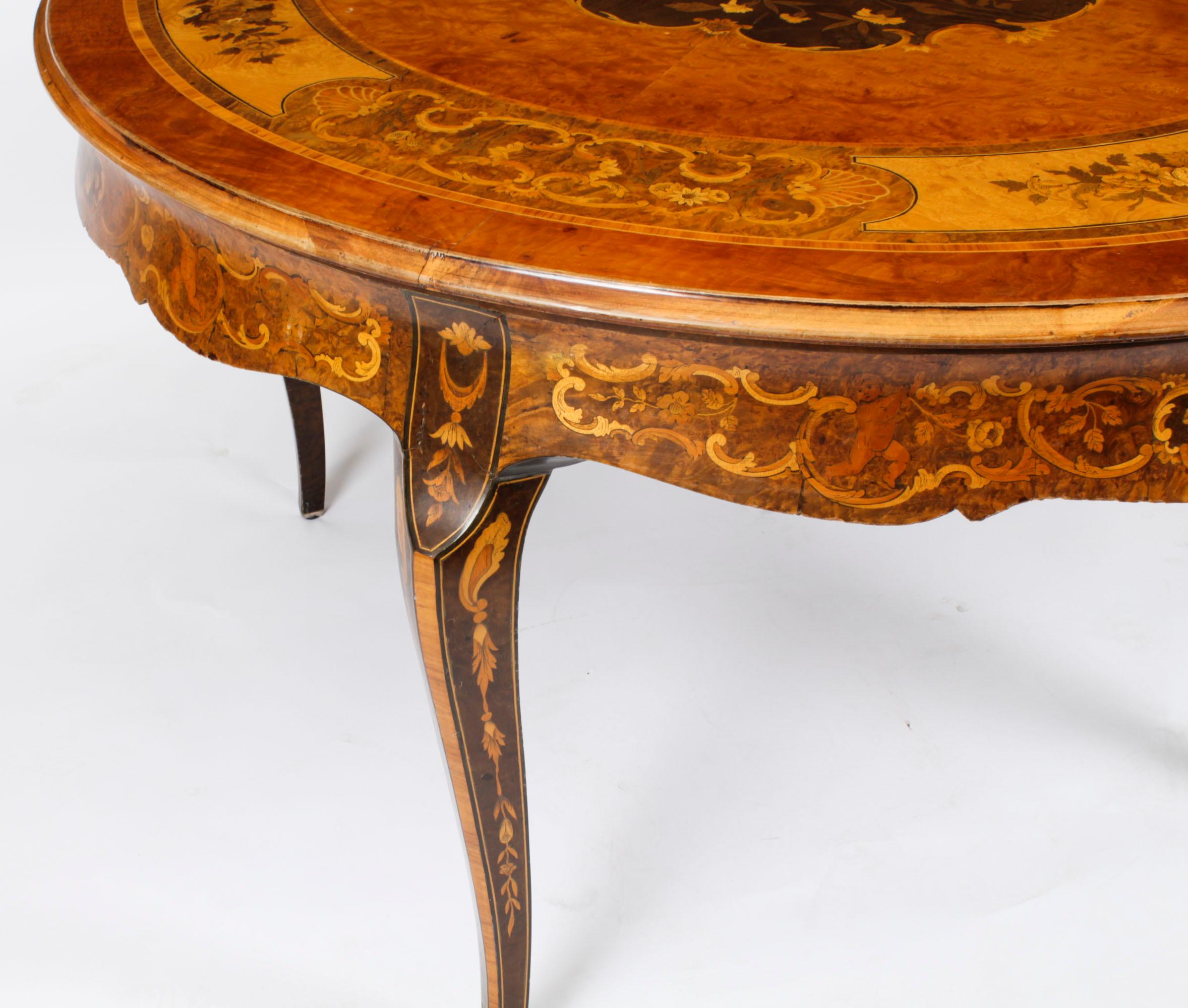 Antique Burr Walnut Marquetry Centre / Dining Table, Early 20th Century For Sale 1