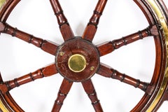Antique Teak and Brass Set 4ft 8-Spoke Ships Wheel, 19th Century