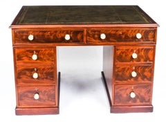 Antique Victorian Flame Mahogany Partners Pedestal Desk 19th Century