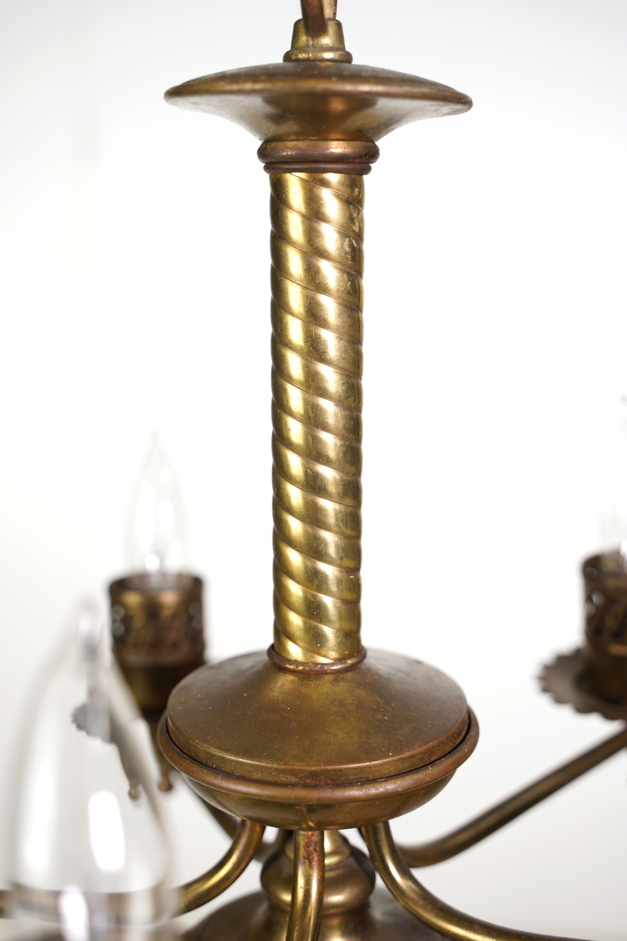 Antique 5 Arm Brass Chandelier 2
